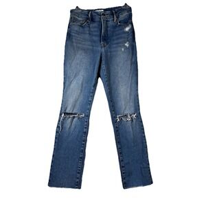 Good American Jeans Blue Denim Ripped  Casual Stretch‎ High Waist Size 0/25